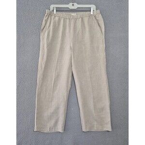 Eileen Fisher Women's Undyed Natural Elastic Waist Organic Linen Tapered Pant M